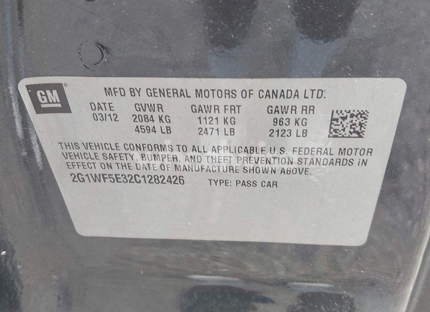 Photo 9 of 2012 Chevrolet Impala LS (VIN 2G1WF5E32C1282426)