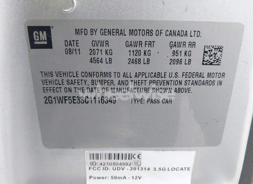 Photo 9 of 2012 Chevrolet Impala LS (VIN 2G1WF5E33C1116349)