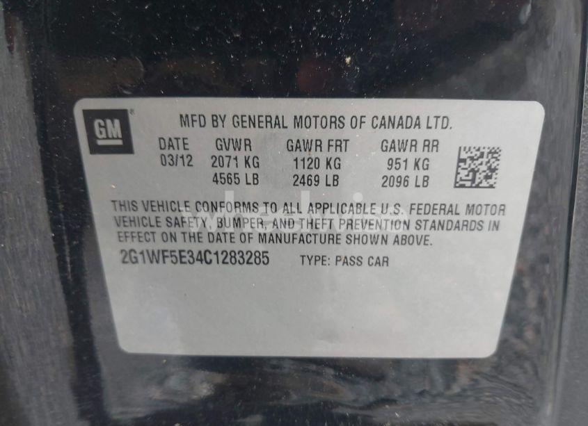 Photo 9 of 2012 Chevrolet Impala LS (VIN 2G1WF5E34C1283285)