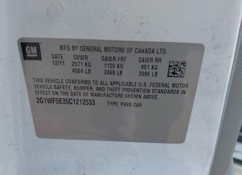 Photo 9 of 2012 Chevrolet Impala LS FLEET (VIN 2G1WF5E35C1212533)