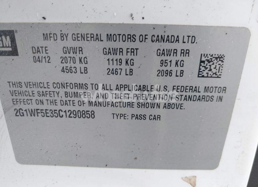 Photo 9 of 2012 Chevrolet Impala LS (VIN 2G1WF5E35C1290858)