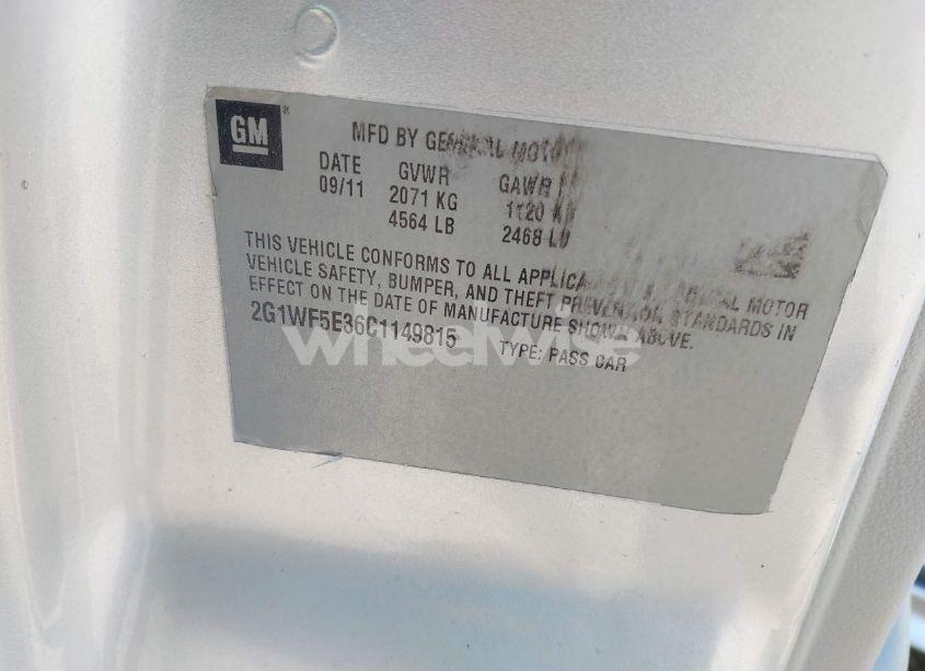 Photo 9 of 2012 Chevrolet Impala LS (VIN 2G1WF5E36C1149815)