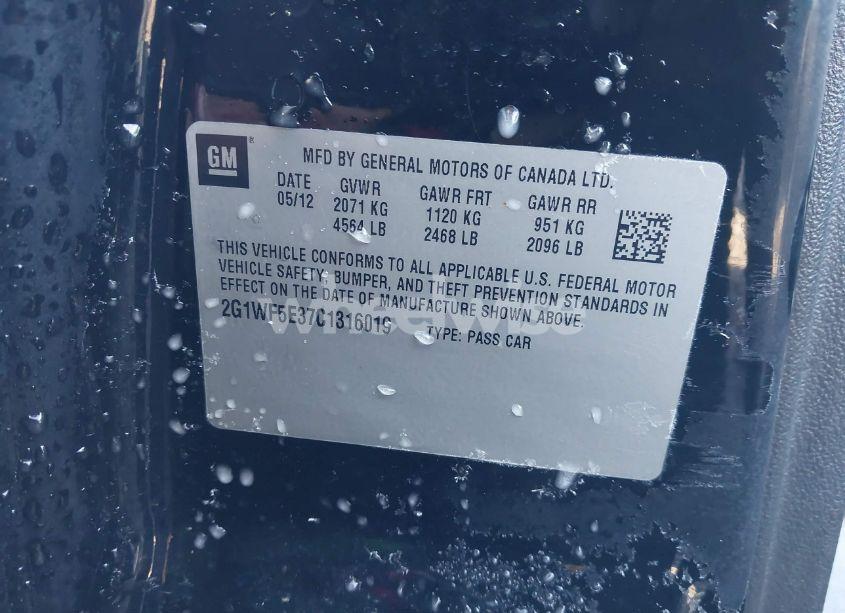 Photo 9 of 2012 Chevrolet Impala LS (VIN 2G1WF5E37C1316019)