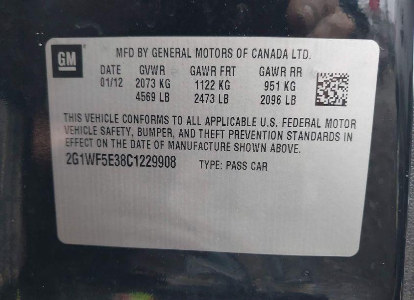 Photo 9 of 2012 Chevrolet Impala LS (VIN 2G1WF5E38C1229908)