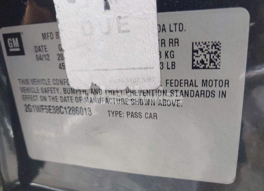 Photo 9 of 2012 Chevrolet Impala LS (VIN 2G1WF5E38C1286013)