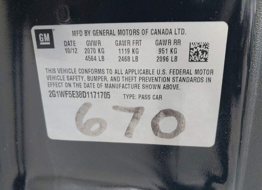 Photo 9 of 2013 Chevrolet Impala LS (VIN 2G1WF5E38D1171705)