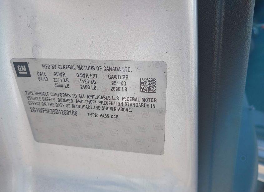 Photo 9 of 2013 Chevrolet Impala LS (VIN 2G1WF5E39D1250106)