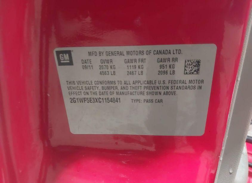 Photo 9 of 2012 Chevrolet Impala LS (VIN 2G1WF5E3XC1154841)