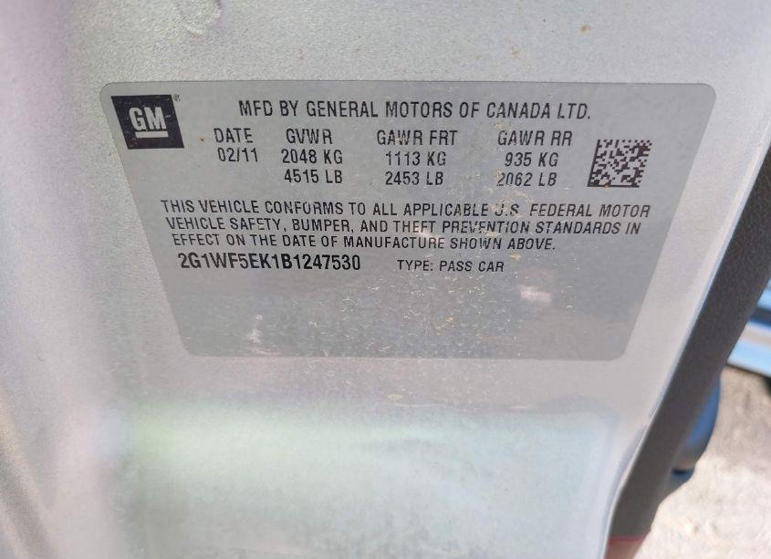 Photo 9 of 2011 Chevrolet Impala LS (VIN 2G1WF5EK1B1247530)