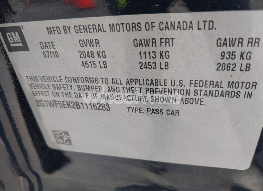 Photo 9 of 2011 Chevrolet Impala LS (VIN 2G1WF5EK2B1116283)