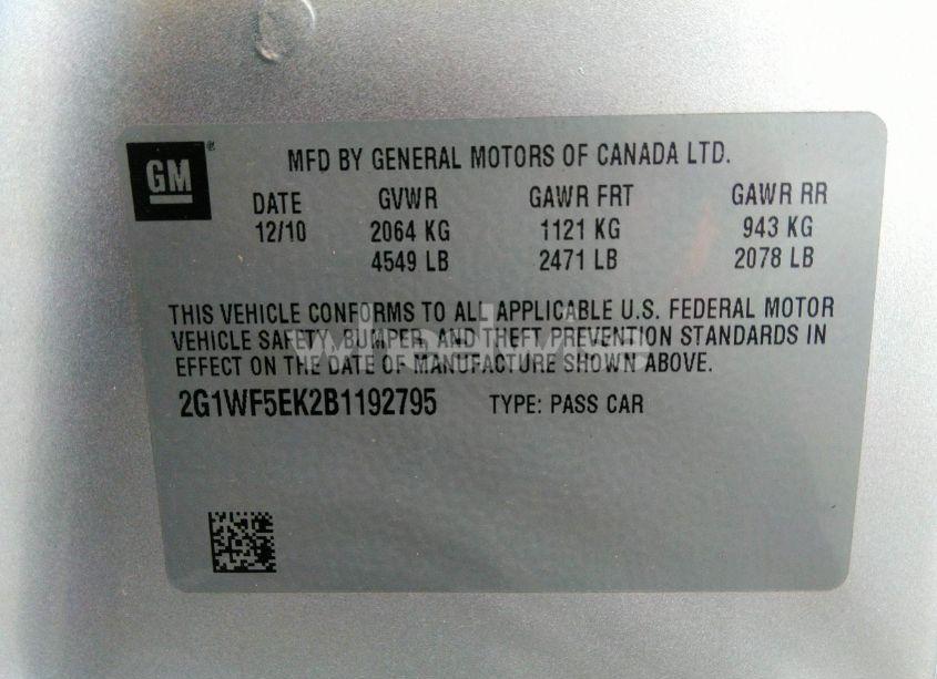 Photo 9 of 2011 Chevrolet Impala LS (VIN 2G1WF5EK2B1192795)