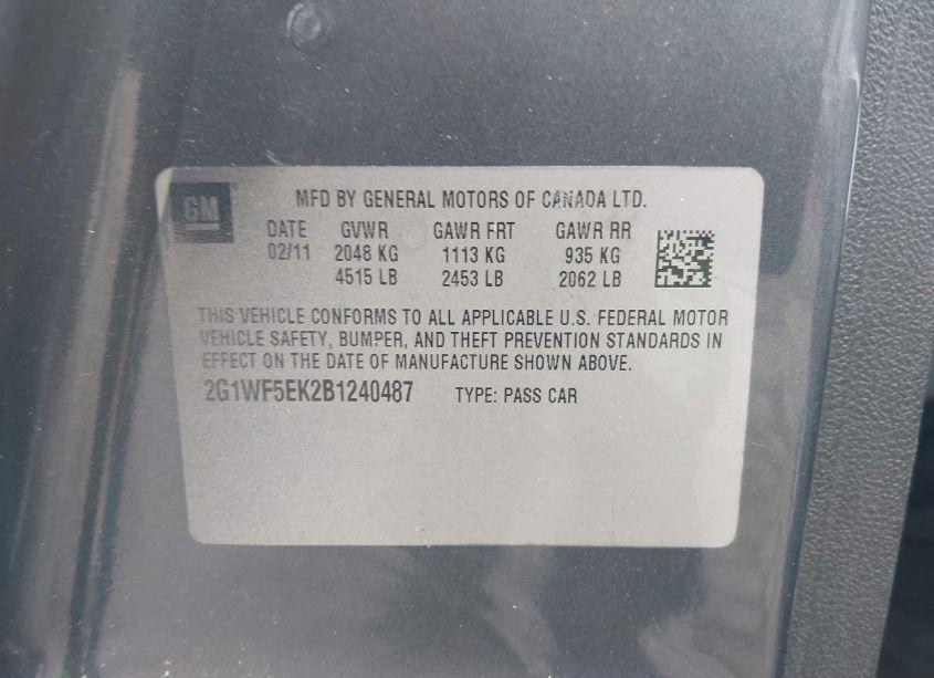 Photo 9 of 2011 Chevrolet Impala LS (VIN 2G1WF5EK2B1240487)