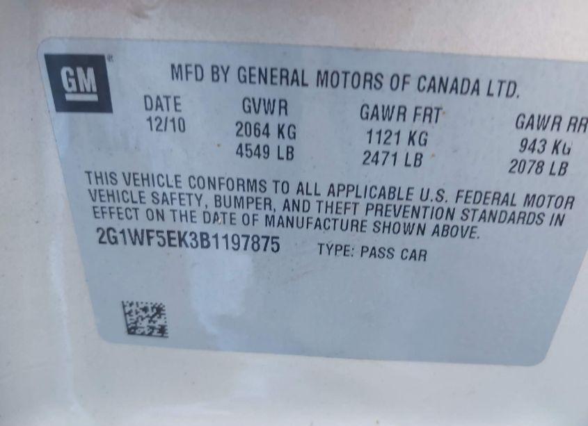 Photo 9 of 2011 Chevrolet Impala LS (VIN 2G1WF5EK3B1197875)