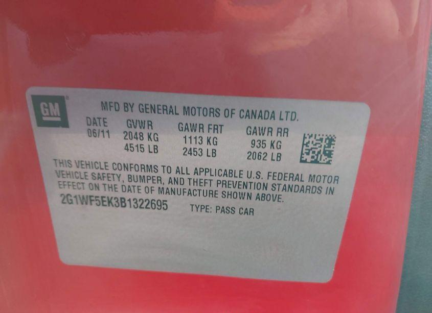 Photo 9 of 2011 Chevrolet Impala LS (VIN 2G1WF5EK3B1322695)