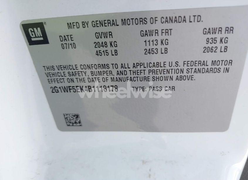 Photo 9 of 2011 Chevrolet Impala LS (VIN 2G1WF5EK4B1118178)