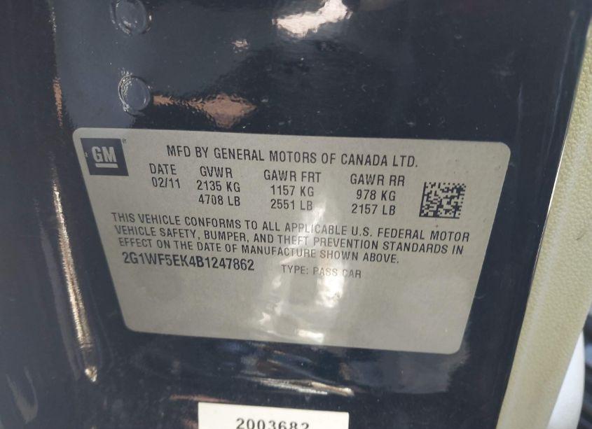 Photo 9 of 2011 Chevrolet Impala LS (VIN 2G1WF5EK4B1247862)