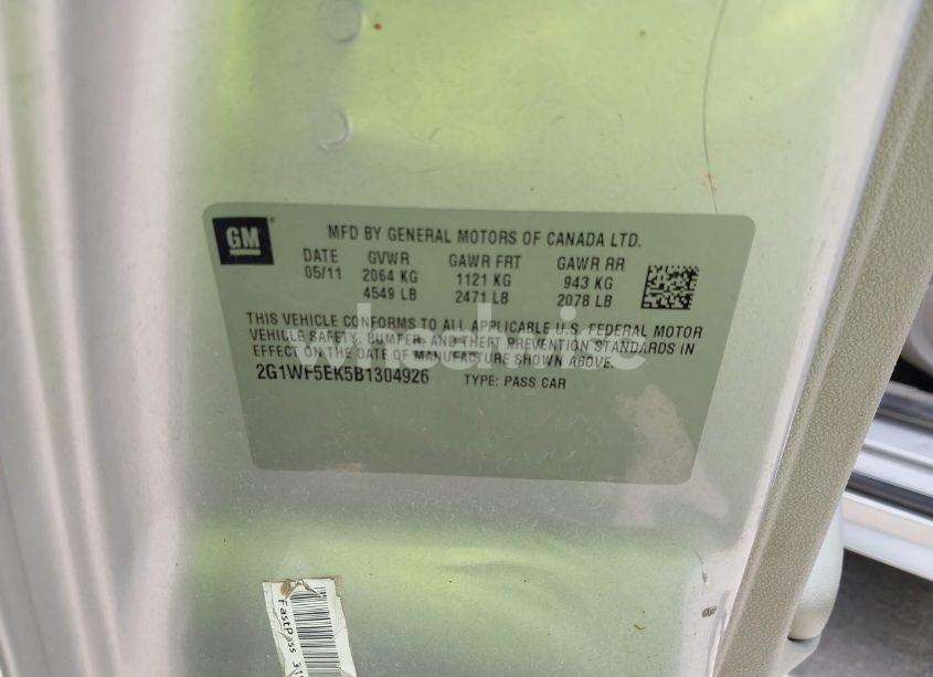 Photo 9 of 2011 Chevrolet Impala LS (VIN 2G1WF5EK5B1304926)