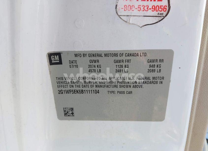 Photo 9 of 2011 Chevrolet Impala LS (VIN 2G1WF5EK6B1111104)