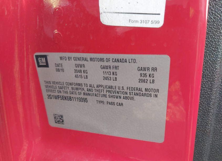 Photo 9 of 2011 Chevrolet Impala LS (VIN 2G1WF5EK6B1119395)