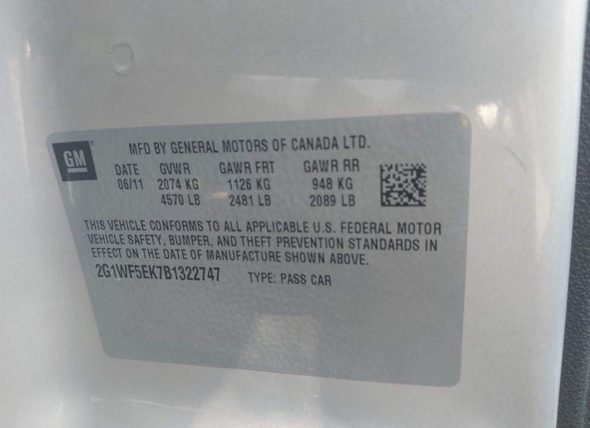 Photo 9 of 2011 Chevrolet Impala LS (VIN 2G1WF5EK7B1322747)