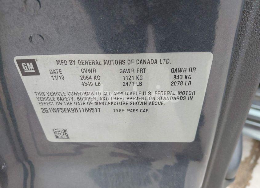 Photo 9 of 2011 Chevrolet Impala LS (VIN 2G1WF5EK9B1166517)