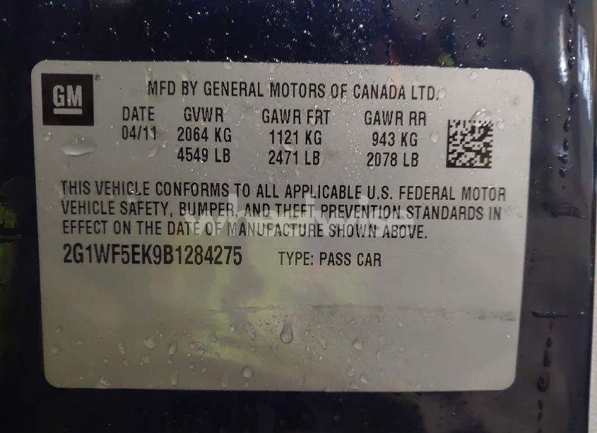 Photo 9 of 2011 Chevrolet Impala LS (VIN 2G1WF5EK9B1284275)