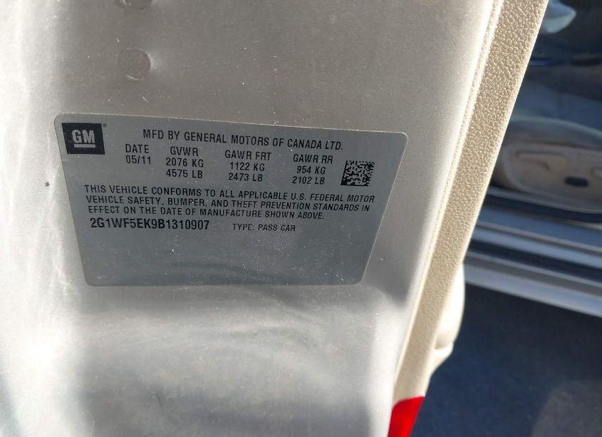 Photo 9 of 2011 Chevrolet Impala LS (VIN 2G1WF5EK9B1310907)