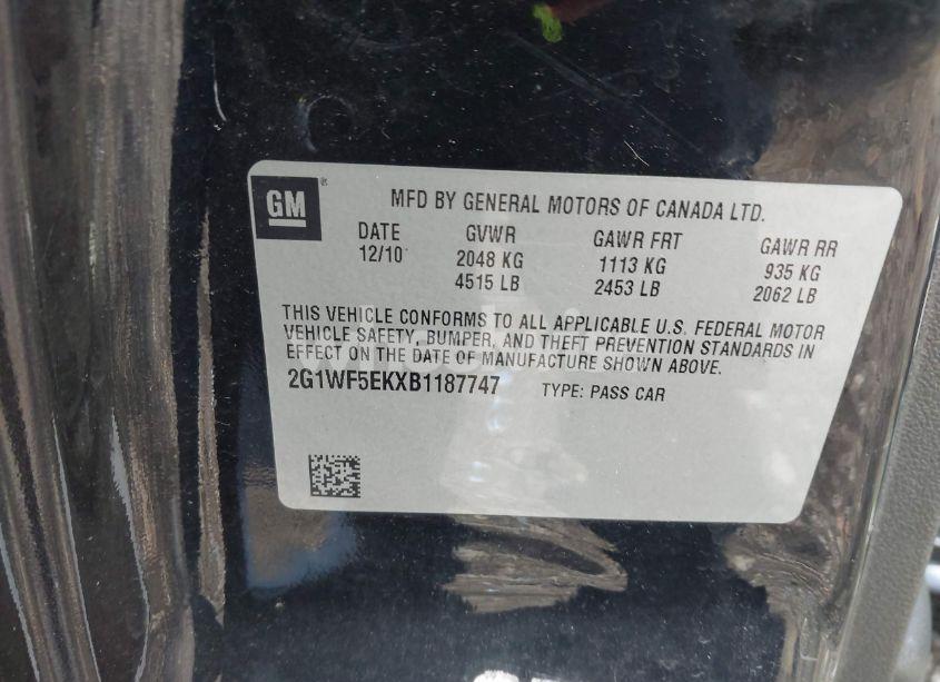 Photo 9 of 2011 Chevrolet Impala LS (VIN 2G1WF5EKXB1187747)