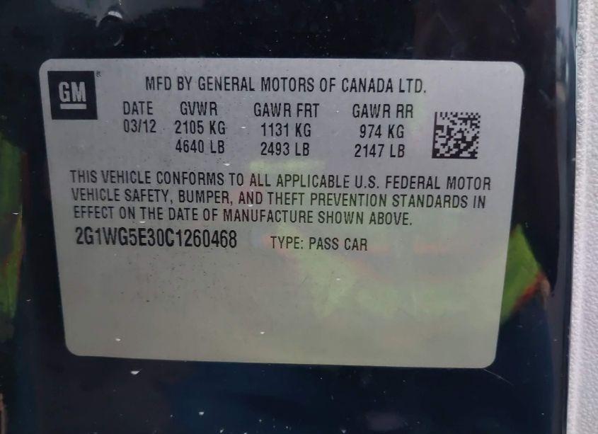 Photo 9 of 2012 Chevrolet Impala LT (VIN 2G1WG5E30C1260468)