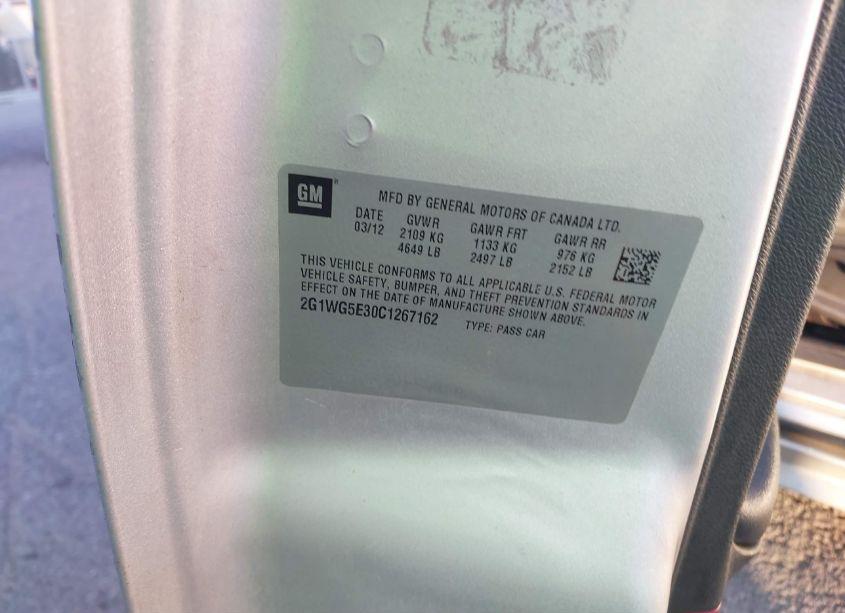 Photo 9 of 2012 Chevrolet Impala LT (VIN 2G1WG5E30C1267162)