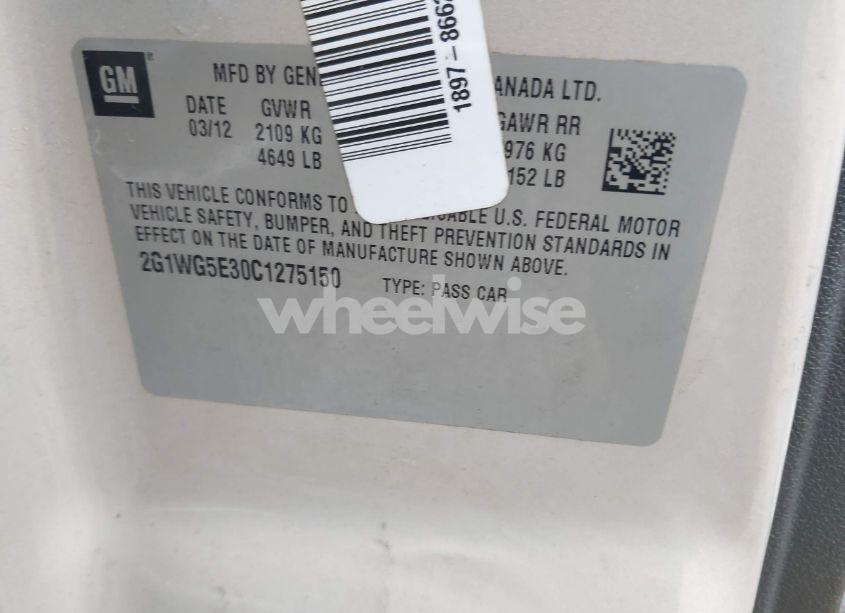 Photo 9 of 2012 Chevrolet Impala LT (VIN 2G1WG5E30C1275150)