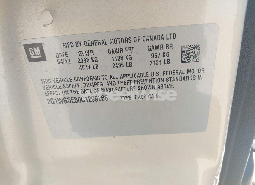 Photo 9 of 2012 Chevrolet Impala LT (VIN 2G1WG5E30C1299268)