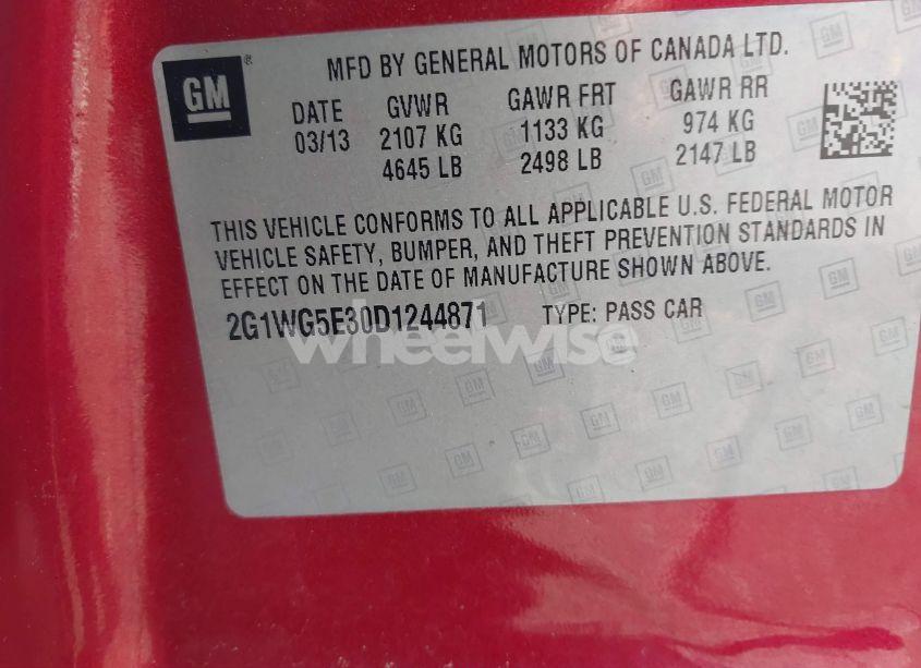 Photo 9 of 2013 Chevrolet Impala LT (VIN 2G1WG5E30D1244871)