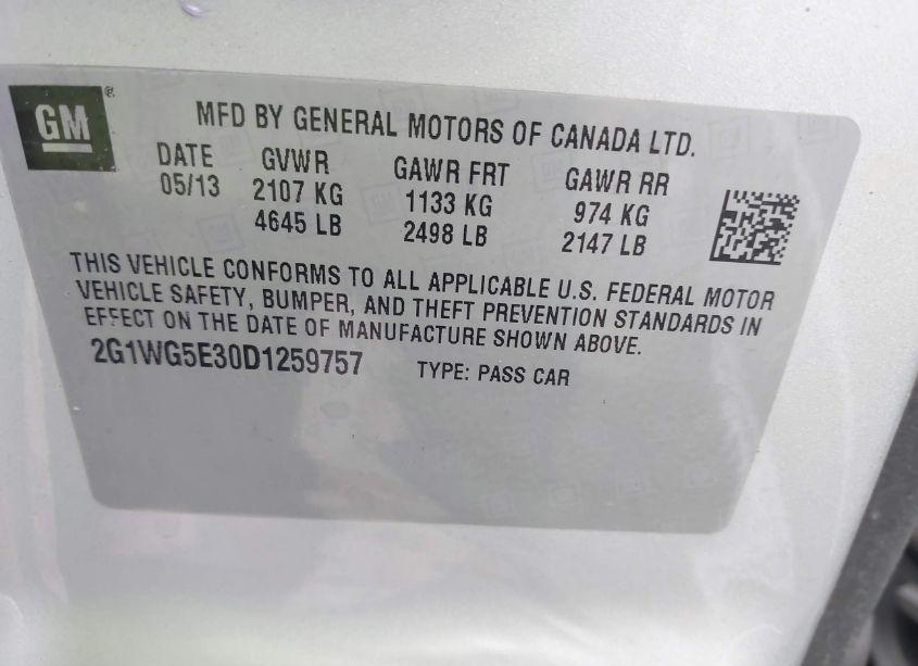 Photo 9 of 2013 Chevrolet Impala LT (VIN 2G1WG5E30D1259757)