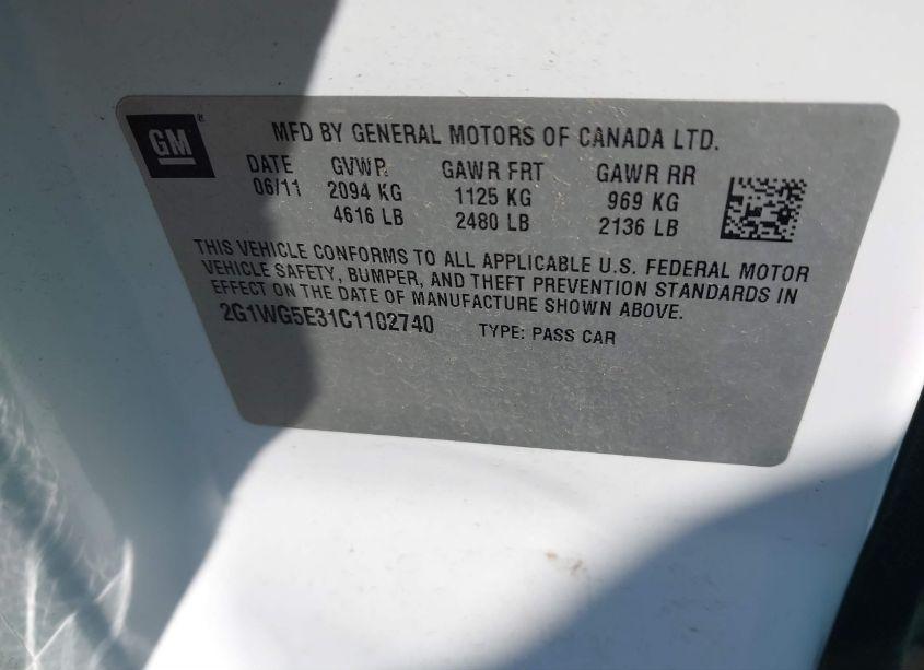 Photo 9 of 2012 Chevrolet Impala LT (VIN 2G1WG5E31C1102740)