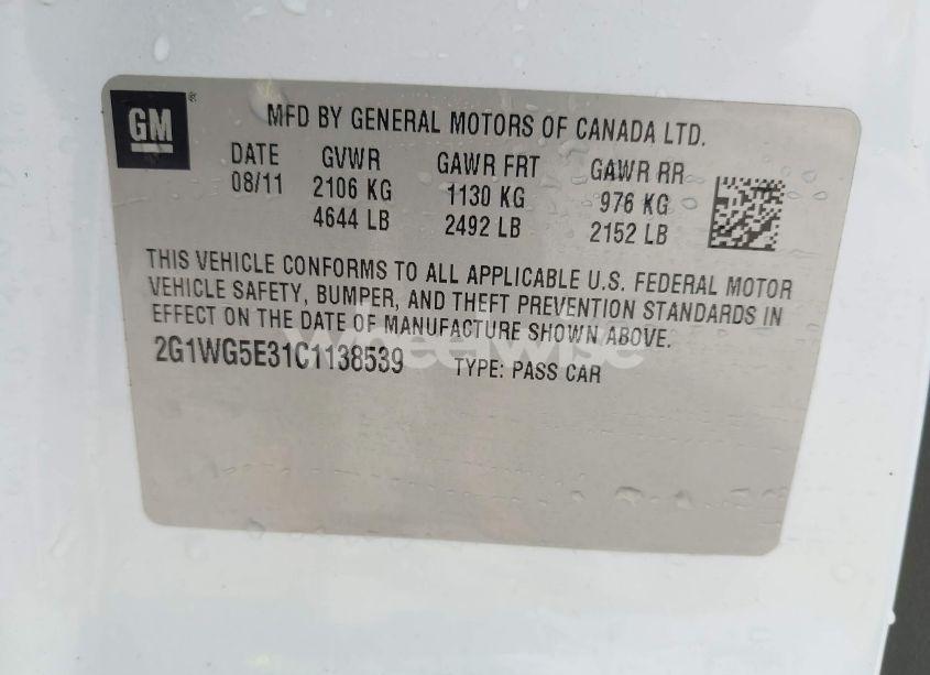 Photo 9 of 2012 Chevrolet Impala LT (VIN 2G1WG5E31C1138539)