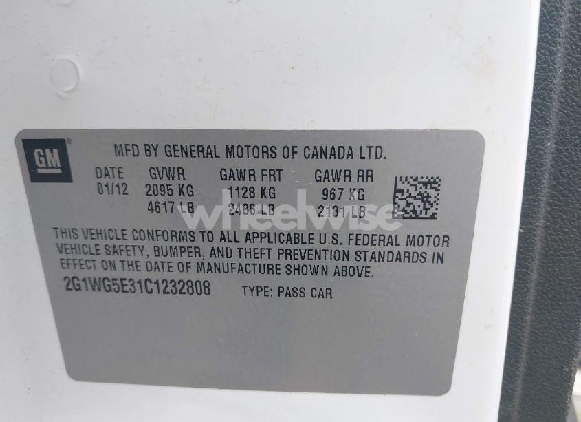 Photo 9 of 2012 Chevrolet Impala LT (VIN 2G1WG5E31C1232808)