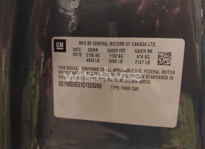 Photo 9 of 2012 Chevrolet Impala LT (VIN 2G1WG5E31C1323268)