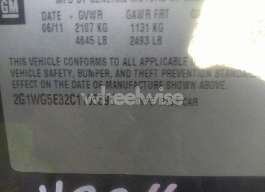 Photo 9 of 2012 Chevrolet Impala LT (VIN 2G1WG5E32C1105596)