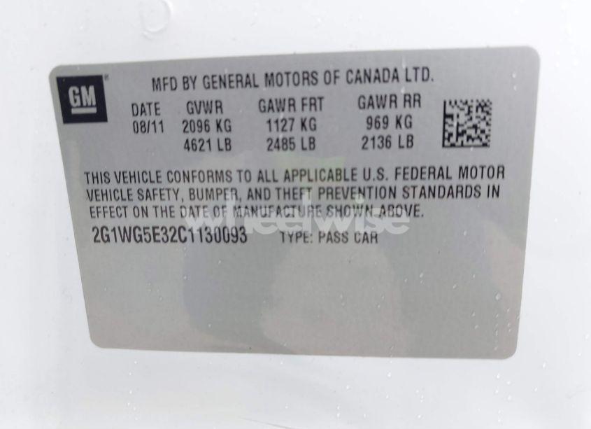 Photo 9 of 2012 Chevrolet Impala LT (VIN 2G1WG5E32C1130093)