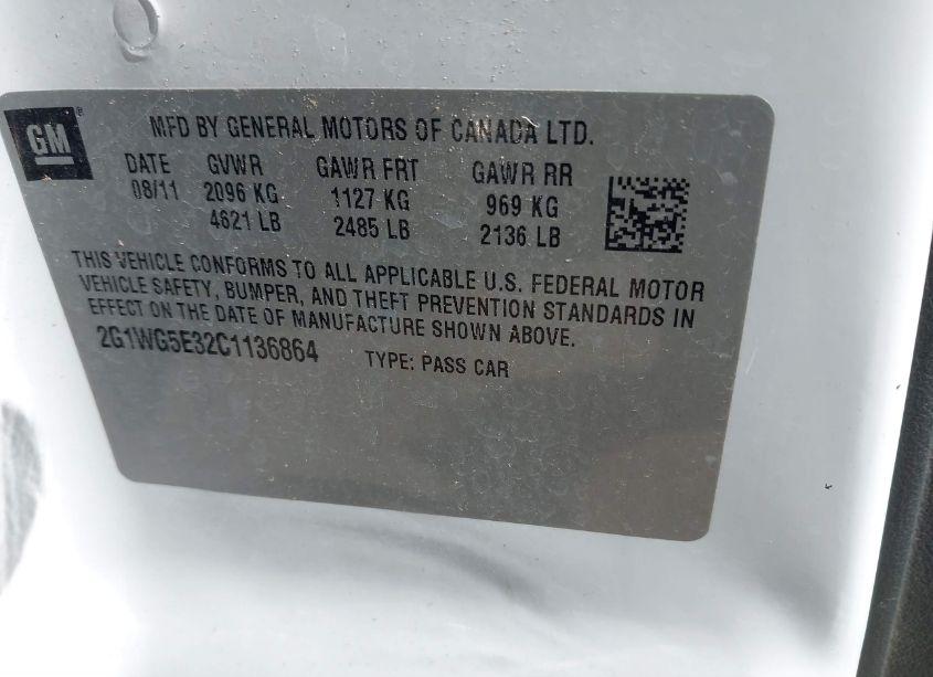 Photo 9 of 2012 Chevrolet Impala LT (VIN 2G1WG5E32C1136864)