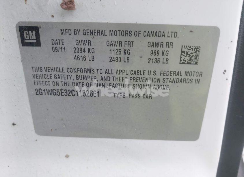 Photo 9 of 2012 Chevrolet Impala LT (VIN 2G1WG5E32C1152661)