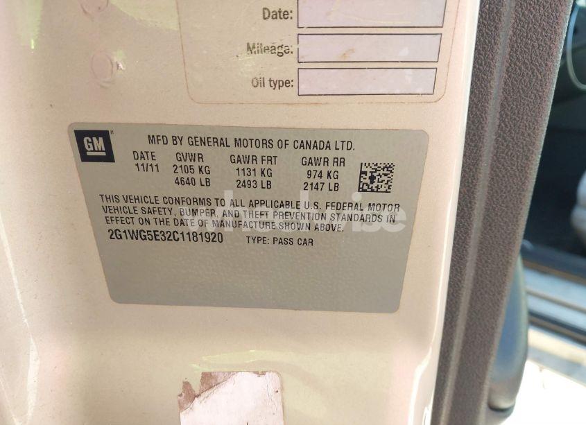 Photo 9 of 2012 Chevrolet Impala LT FLEET (VIN 2G1WG5E32C1181920)