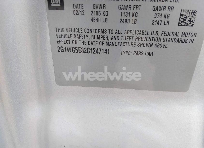 Photo 9 of 2012 Chevrolet Impala LT (VIN 2G1WG5E32C1247141)