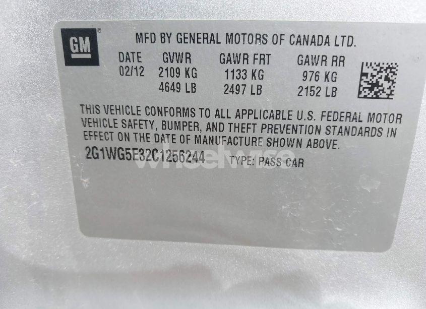 Photo 9 of 2012 Chevrolet Impala LT (VIN 2G1WG5E32C1256244)