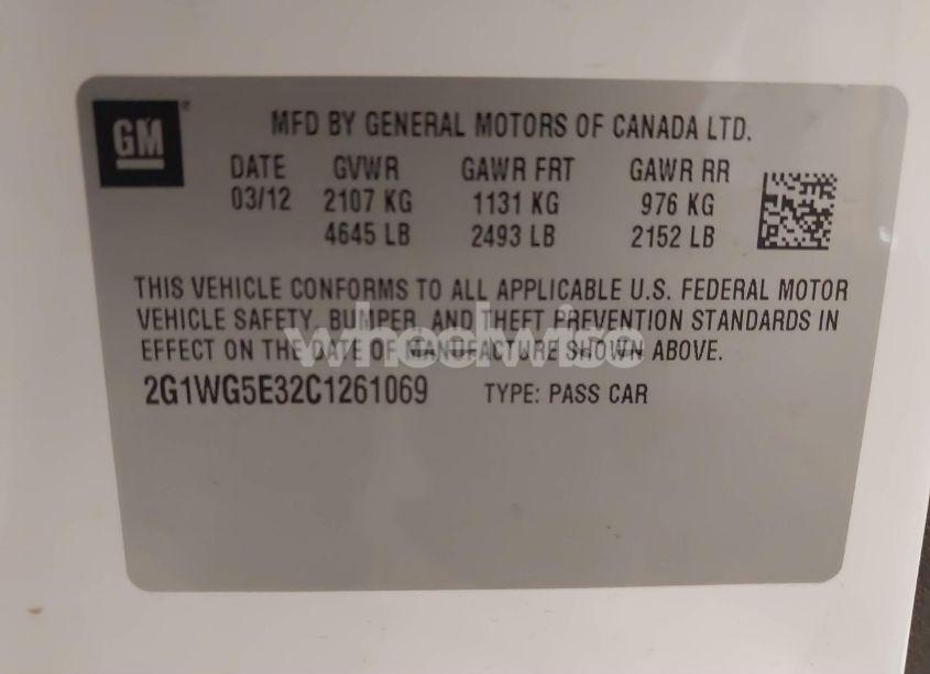 Photo 9 of 2012 Chevrolet Impala LT (VIN 2G1WG5E32C1261069)