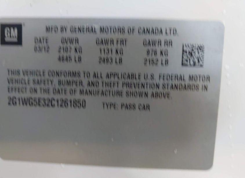 Photo 9 of 2012 Chevrolet Impala LT FLEET (VIN 2G1WG5E32C1261850)