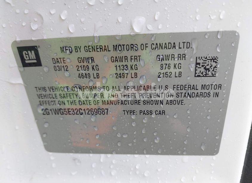 Photo 9 of 2012 Chevrolet Impala LT FLEET (VIN 2G1WG5E32C1269687)