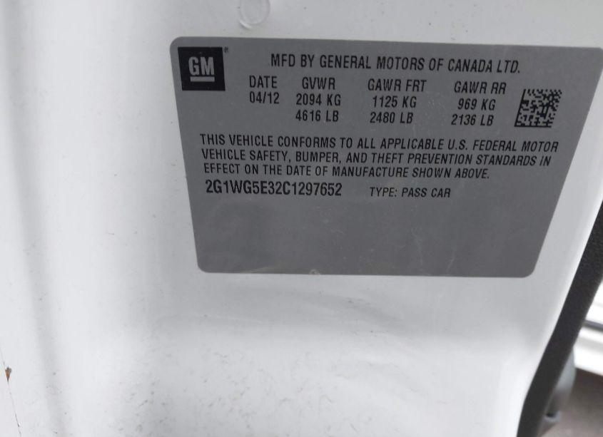 Photo 9 of 2012 Chevrolet Impala LT FLEET (VIN 2G1WG5E32C1297652)