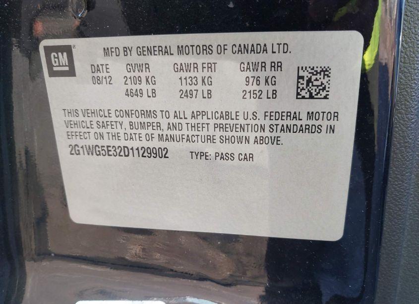 Photo 9 of 2013 Chevrolet Impala LT (VIN 2G1WG5E32D1129902)